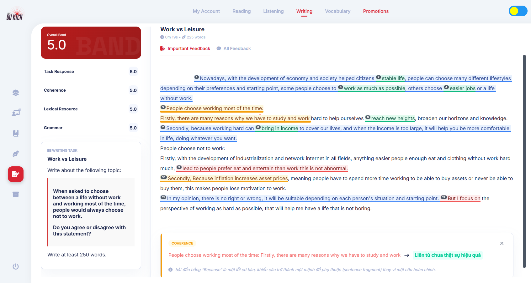 Feedback Writing từ giáo viên